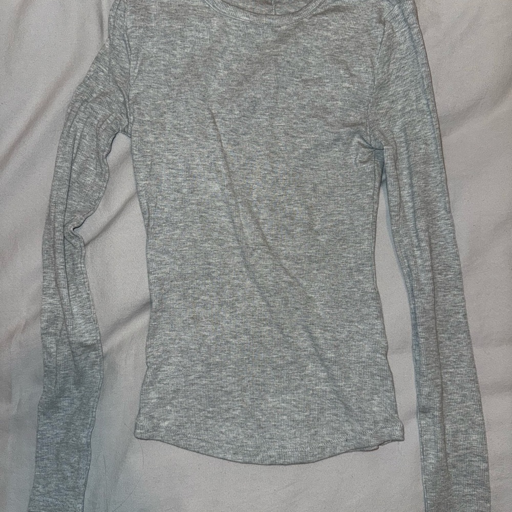 Nuuds Heather Gray Slinky Rib Long Sleeve Top